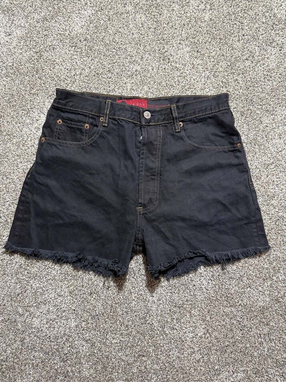 Levi's 501 Original Fit High Rise Black Cut Off Denim Shorts
